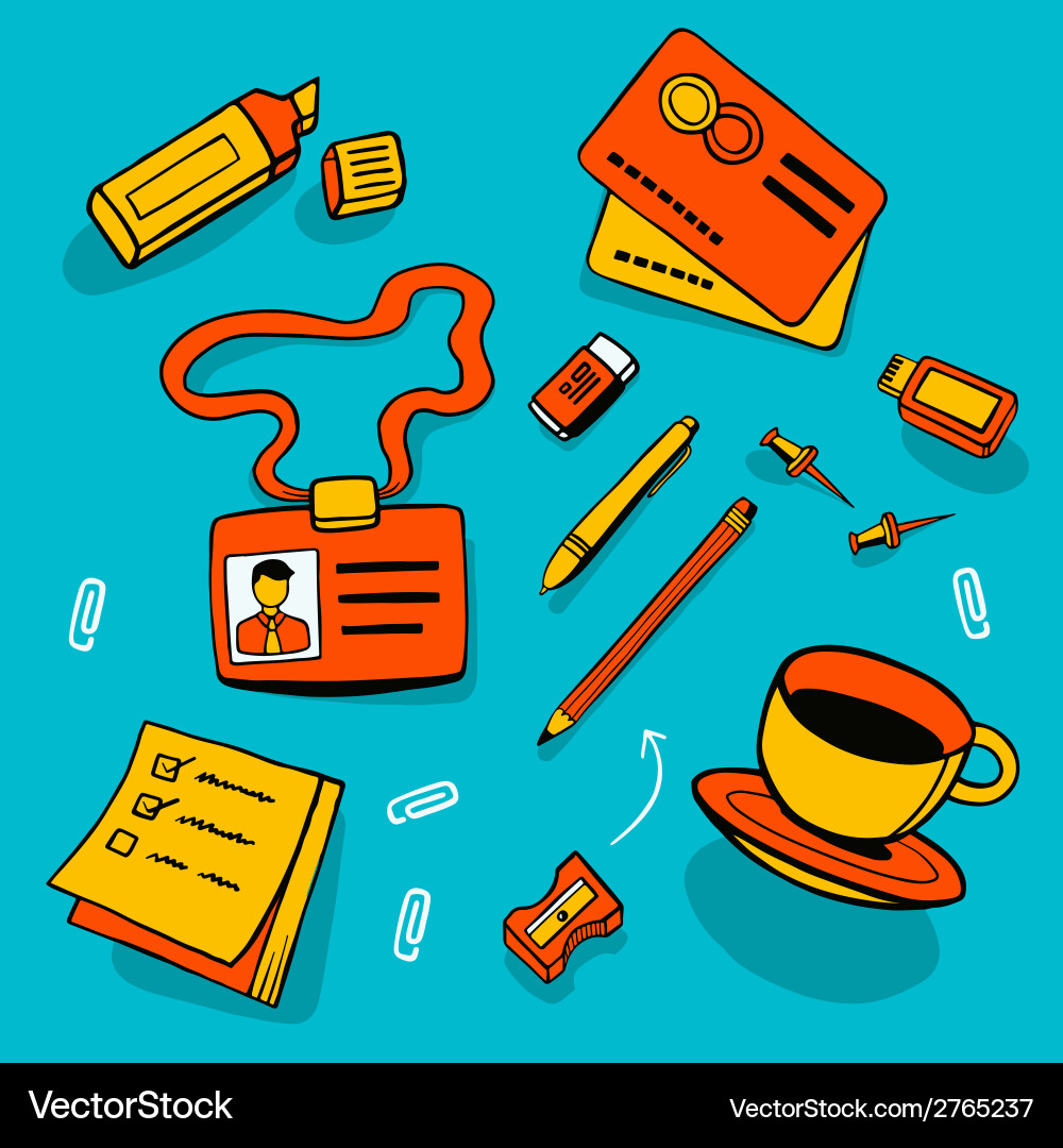 Office accessories and different objects vector image