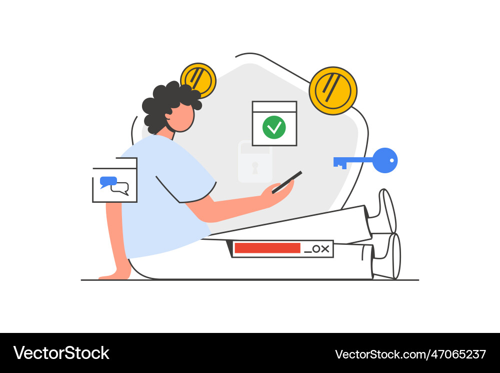 Secure payment outline web concept with character Secure payment outline web concept with character Vector Image