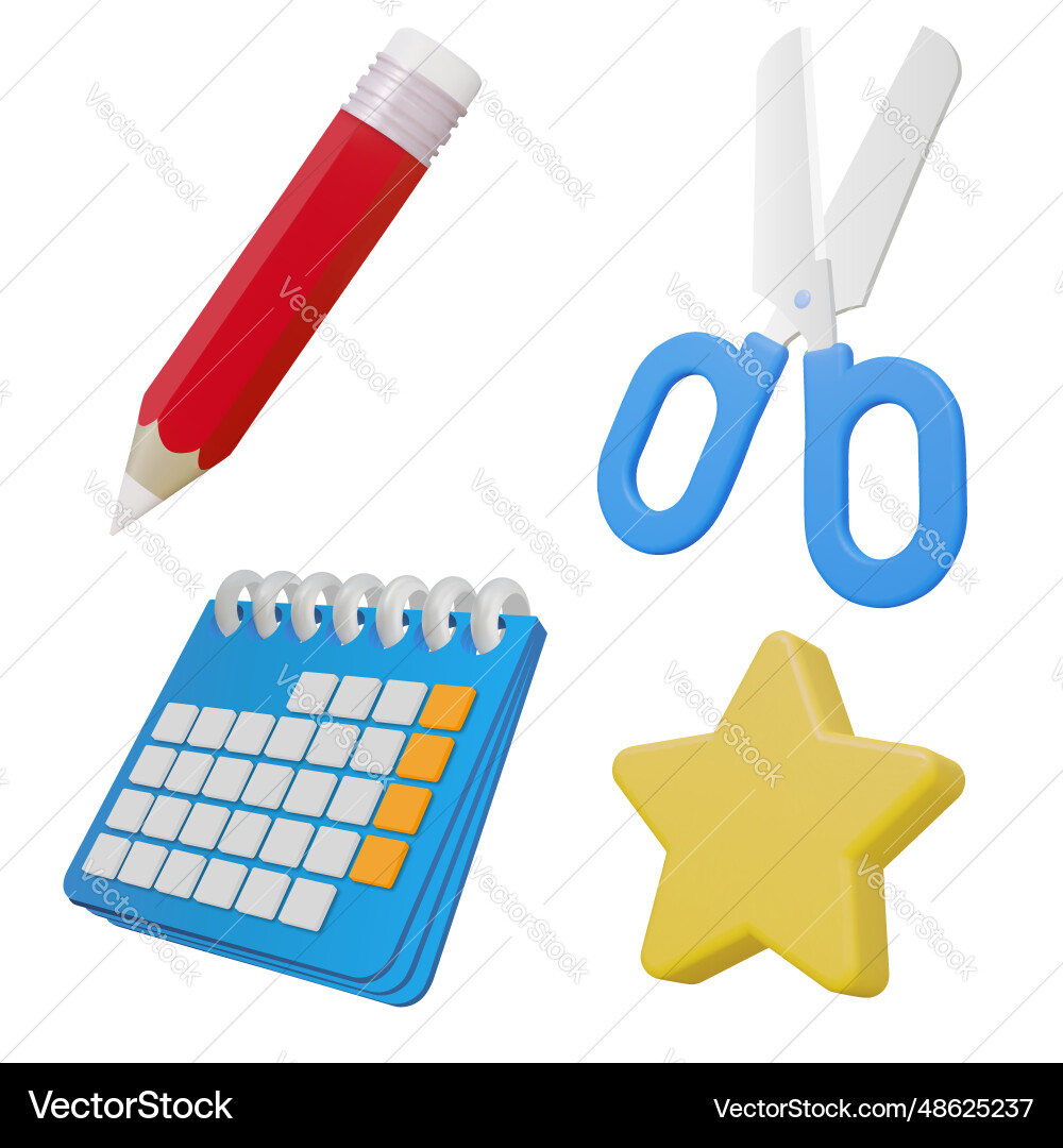 Set of realistic 3d icon scissors with handles Set of realistic 3d icon scissors with handles Vector Image