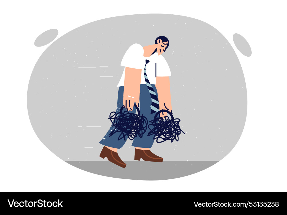 Depressed man with load of problems walks Depressed man with load of problems walks vector image