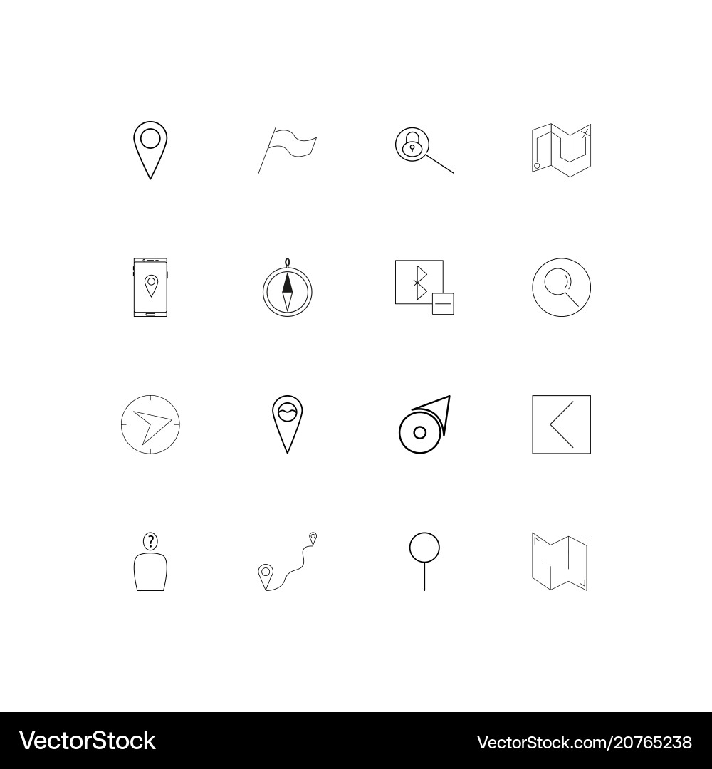 Maps and navigation linear thin icons set vector image
