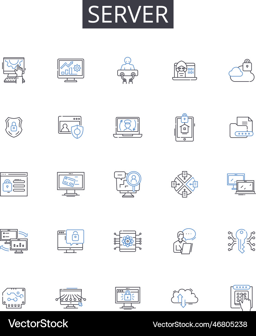 Server line icons collection host node machine Vector Image