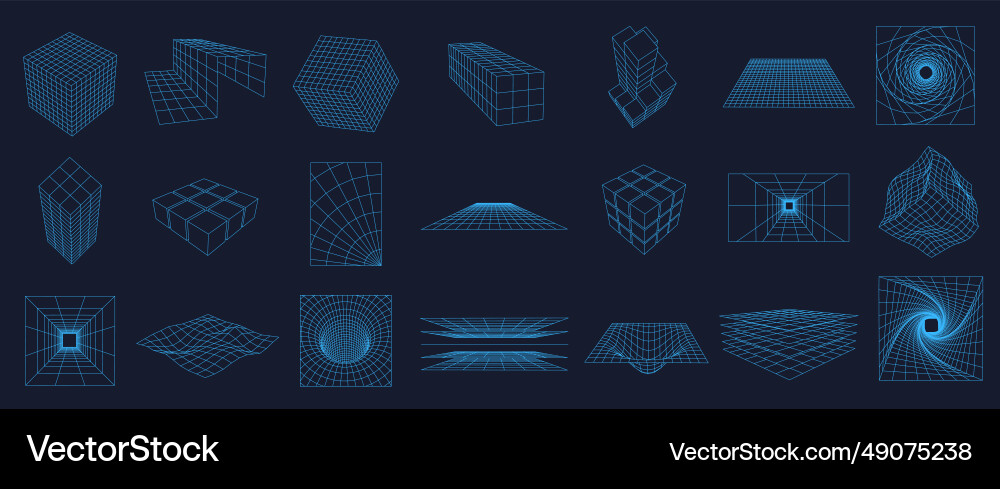 Wireframe grid elements 3d mesh structures cyber Wireframe grid elements 3d mesh structures cyber vector image