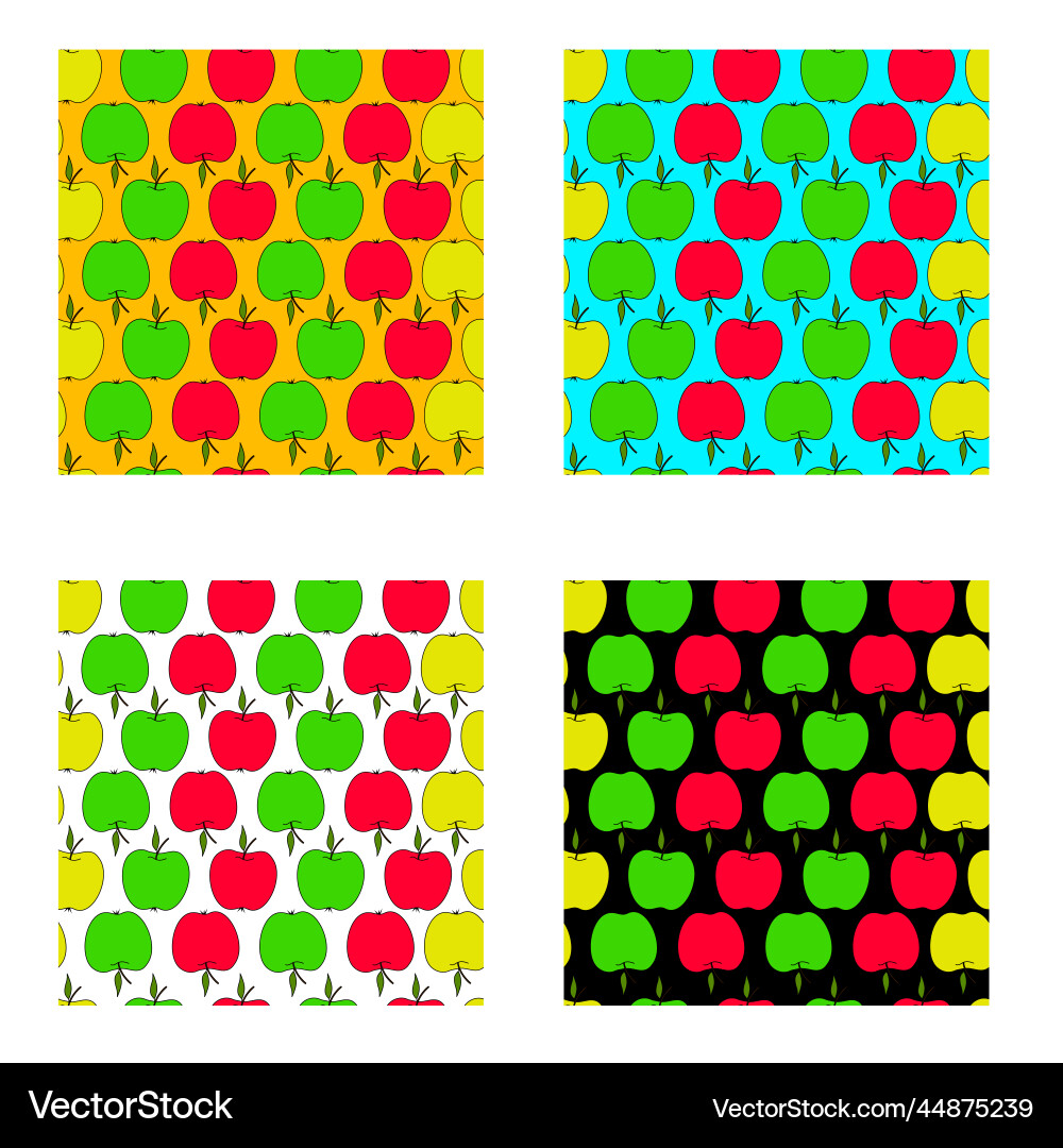 A set of seamless patterns with apples red green A set of seamless patterns with apples red green Vector Image
