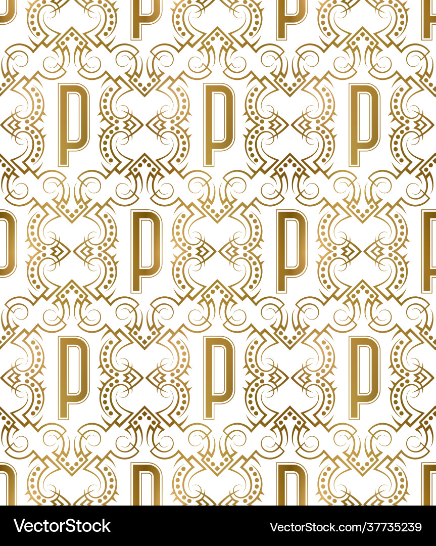 Golden initial seamless pattern with p letter Golden initial seamless pattern with p letter Vector Image
