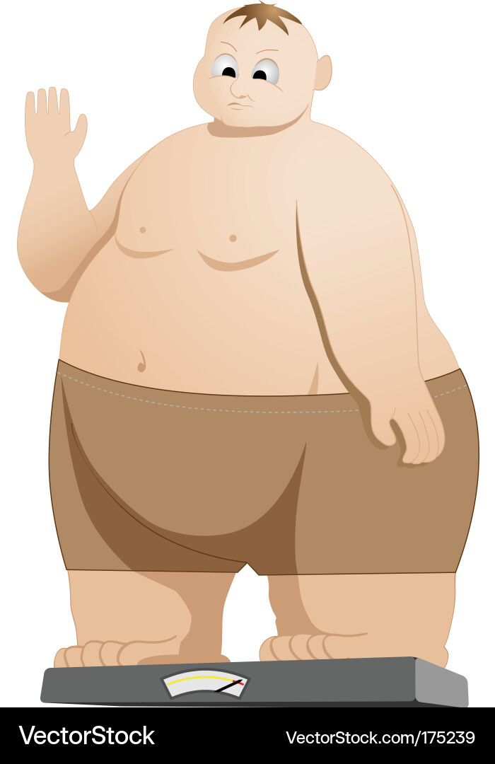 Man Weighing Himself on Scale Vector Image