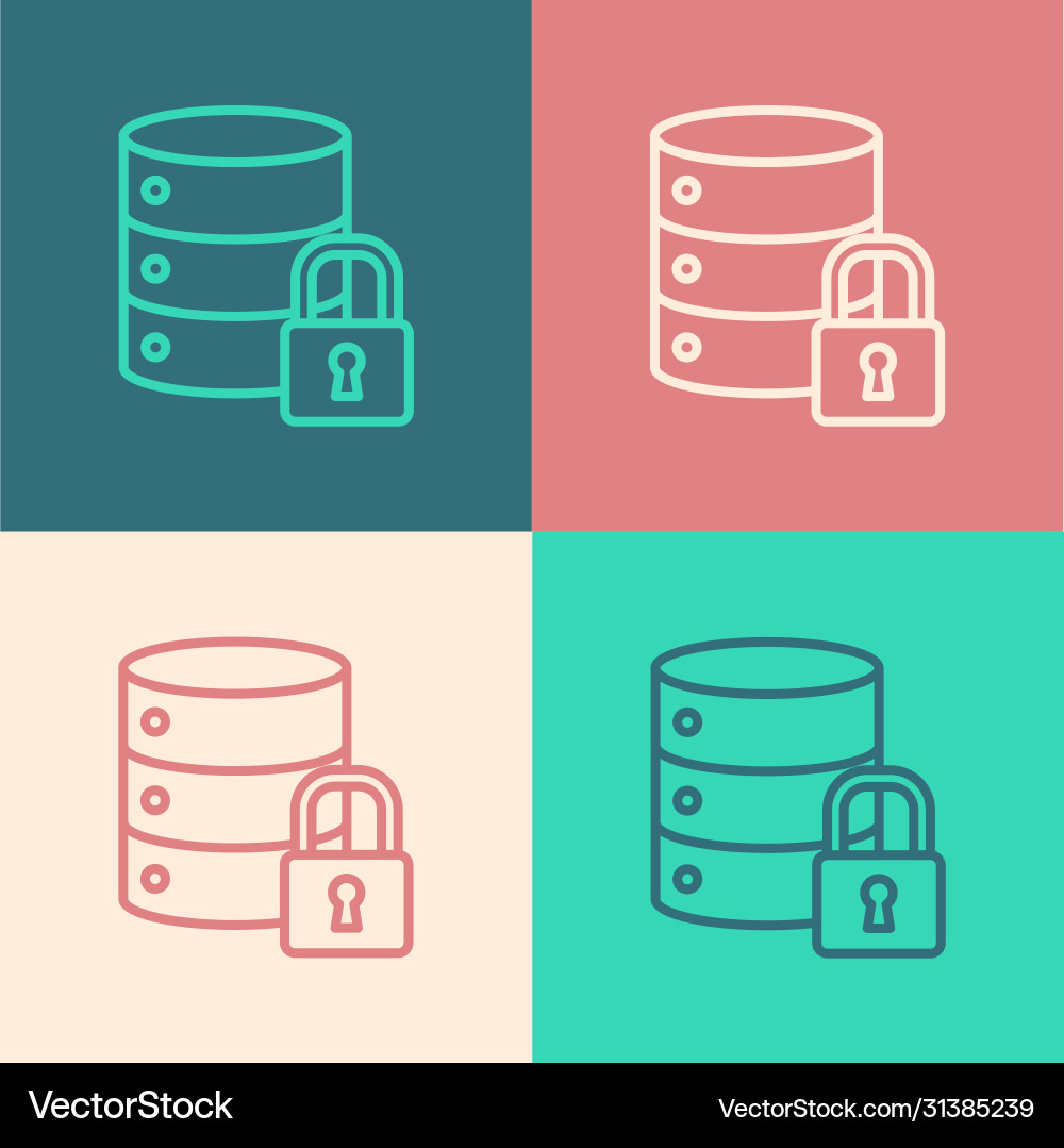 Pop art line server security with closed padlock Vector Image