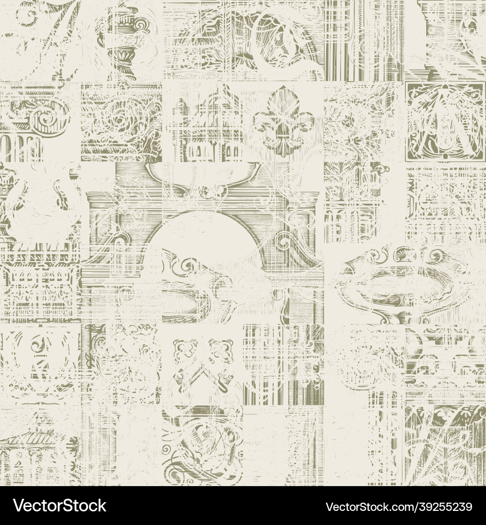 Seamless pattern on the theme of old architecture Seamless pattern on the theme of old architecture Vector Image