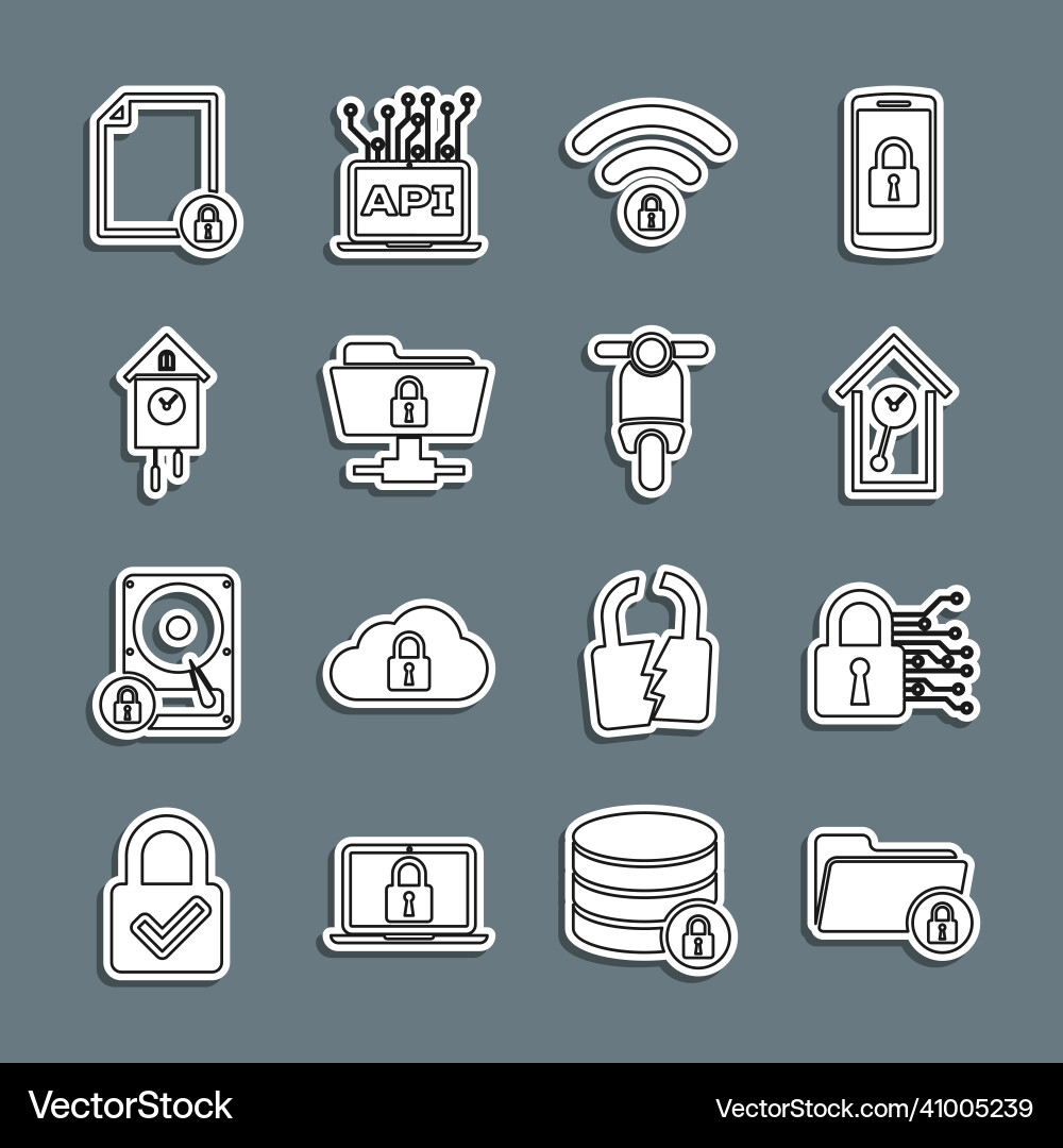 Set line folder and lock cyber security retro Set line folder and lock cyber security retro vector image