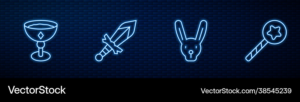 Set line rabbit with ears medieval goblet sword Vector Image
