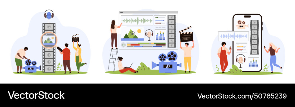 Video editor software and mobile app set tiny Video editor software and mobile app set tiny vector image