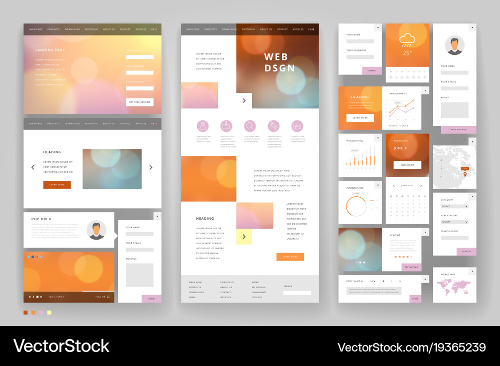 Website template design with interface elements vector image