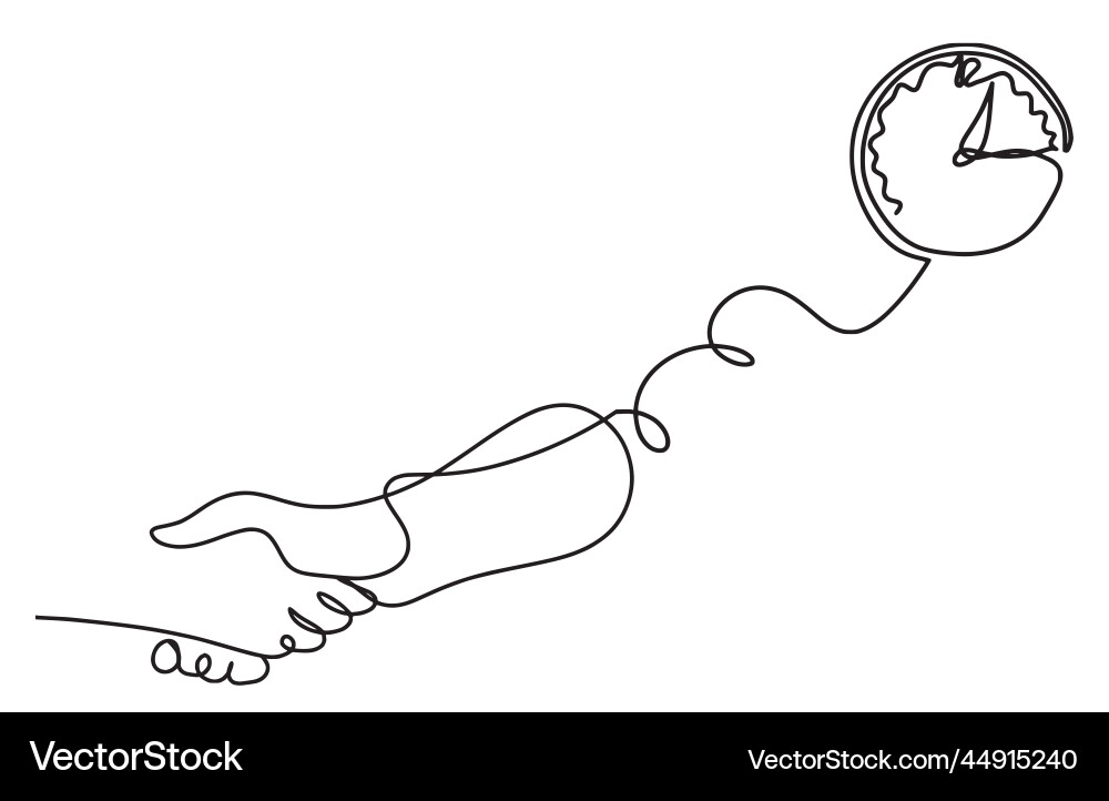 Abstract handshake with clock as line drawing Vector Image