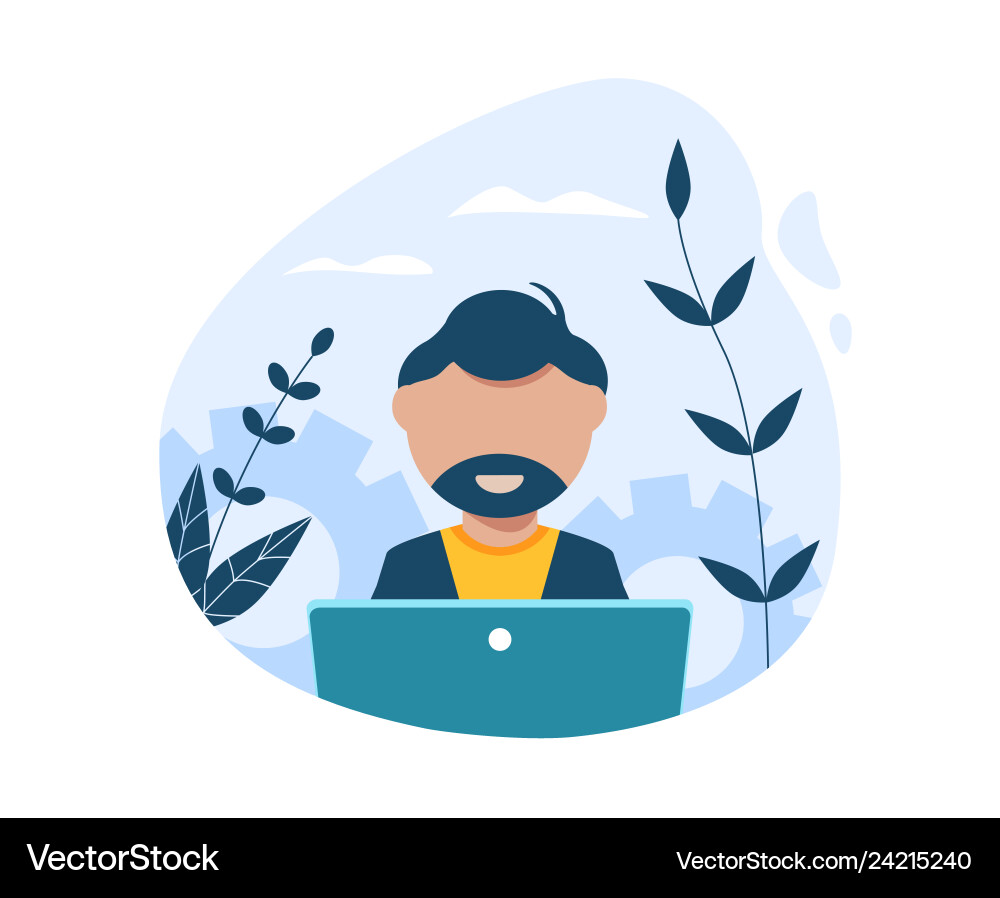 An experienced programmer works at the computer An experienced programmer works at the computer vector image