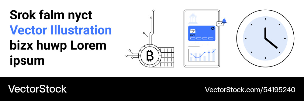 Bitcoin circuit board online document and clock Bitcoin circuit board online document and clock vector image