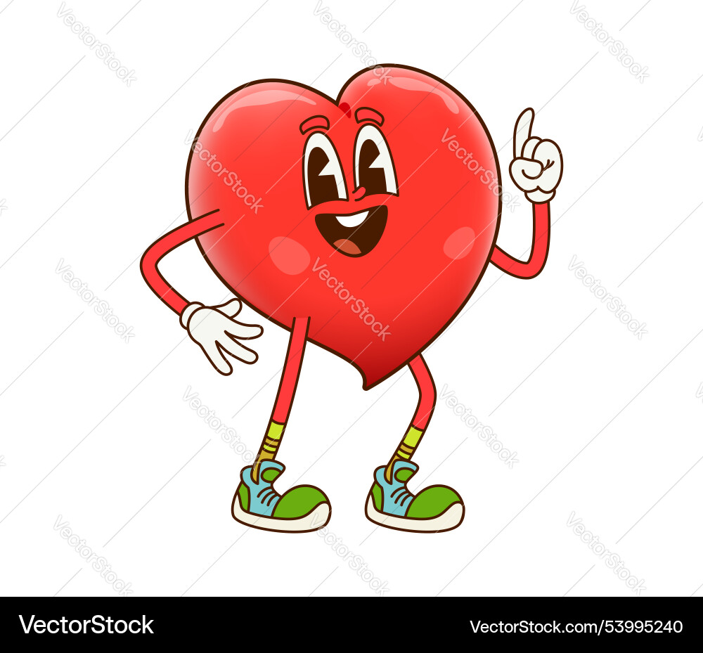Cute groovy heart character with joyful expression Cute groovy heart character with joyful expression vector image
