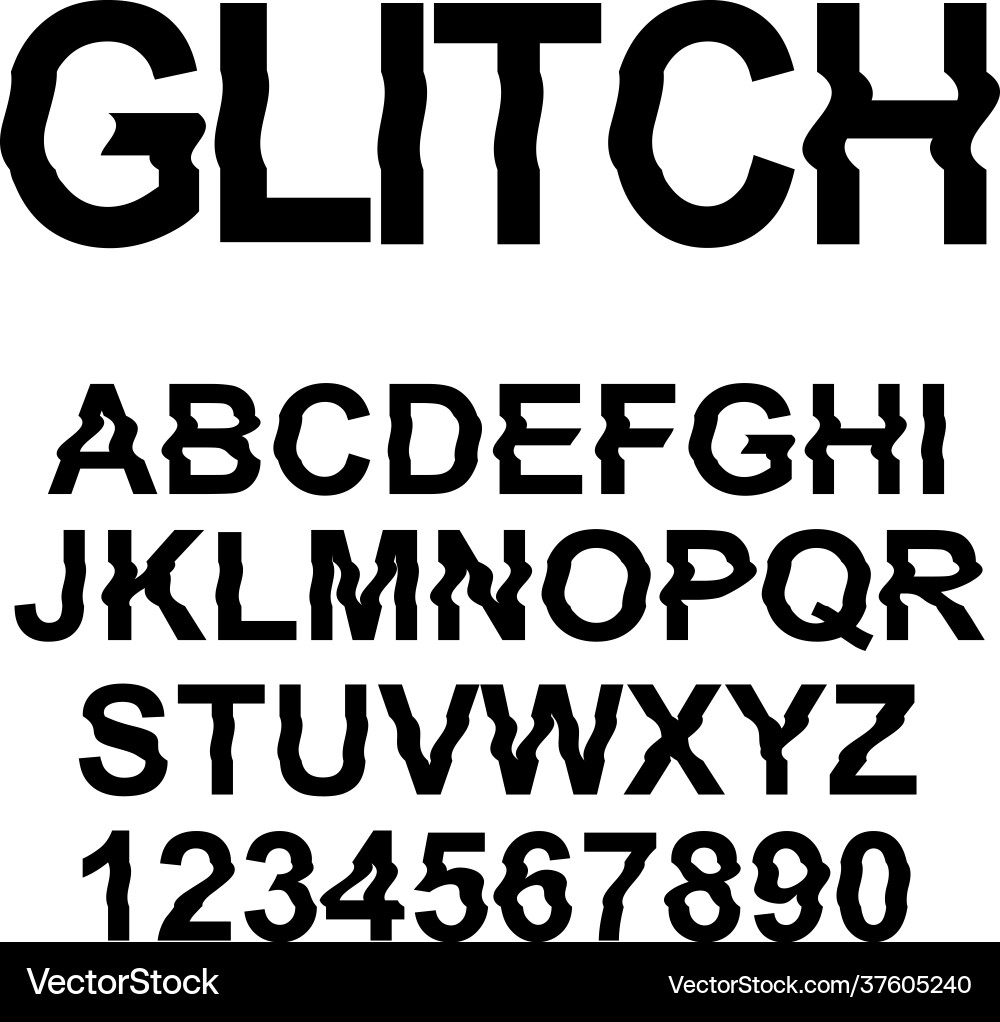 Glitch distortion typeface letters and numbers Glitch distortion typeface letters and numbers Vector Image