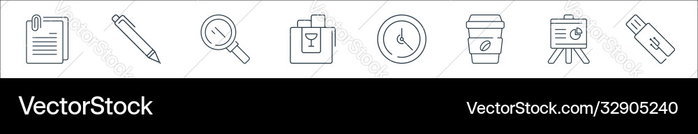 Office items line icons linear set quality Vector Image