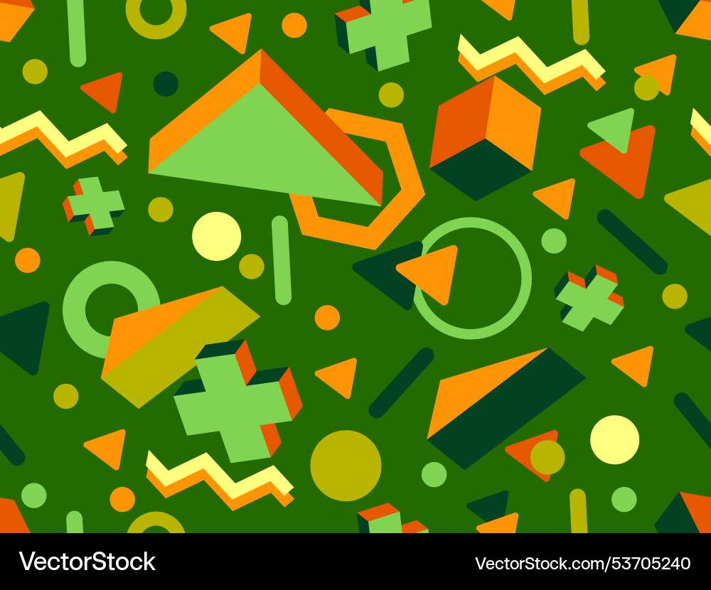 Seamless pattern with 3d geometric shapes in 80s Seamless pattern with 3d geometric shapes in 80s vector image