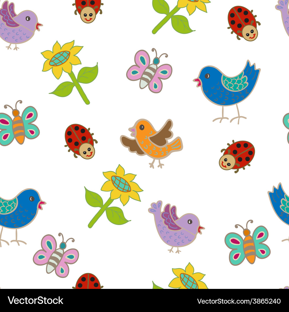 Seamless pattern with birds and butterflies Vector Image
