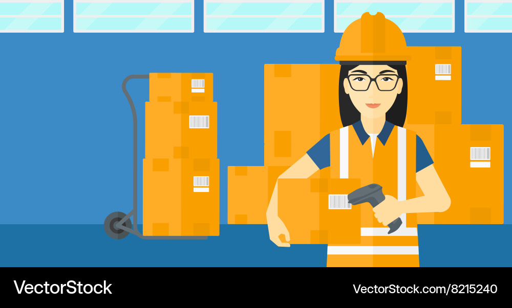 Worker checking barcode on box vector image