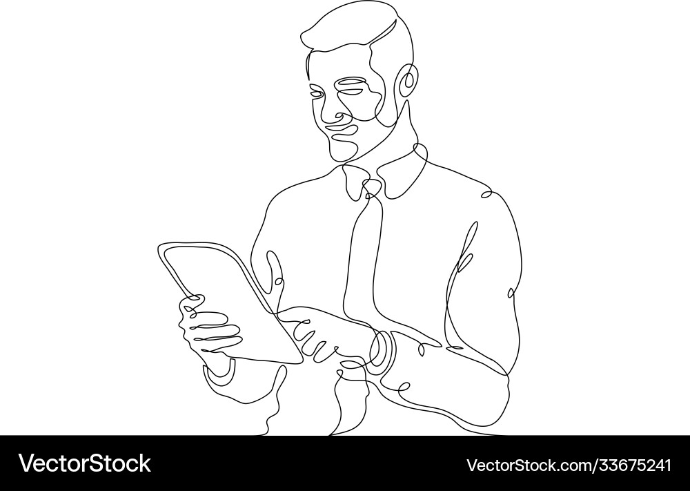 Continuous line drawing businessman computer Vector Image