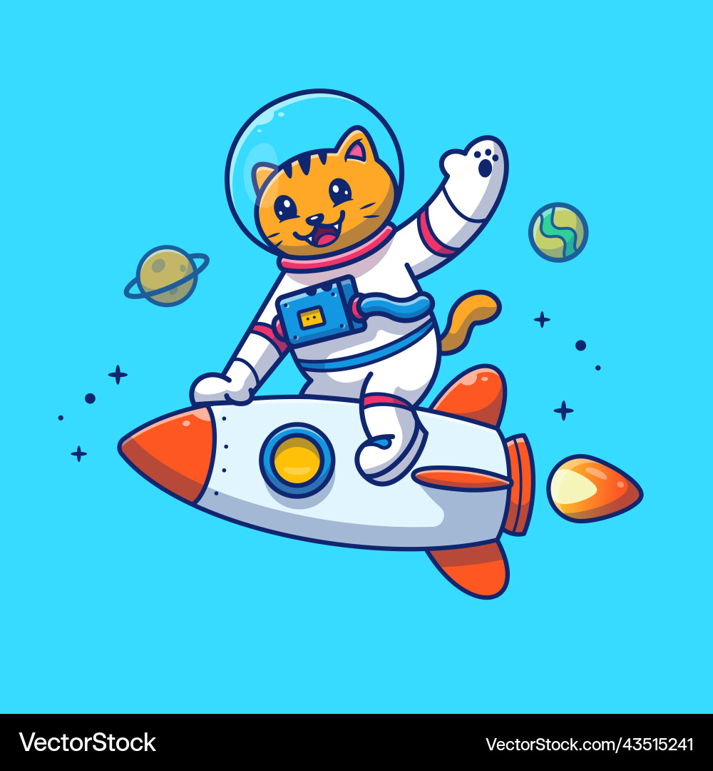 Cute cat astronaut riding rocket cartoon Vector Image