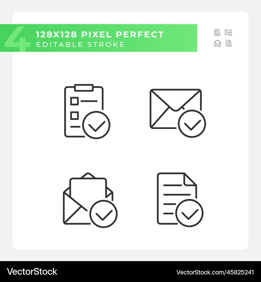 Documents with checkmarks pixel perfect linear Vector Image