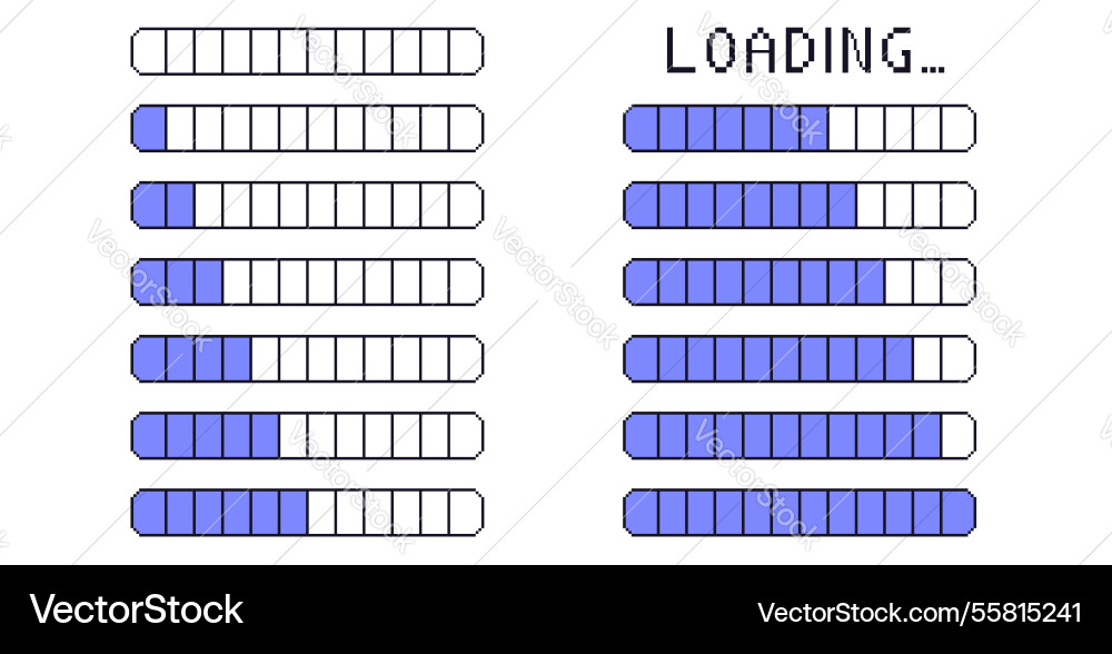 Pixel art loading bar interface 8 bit game Pixel art loading bar interface 8 bit game vector image