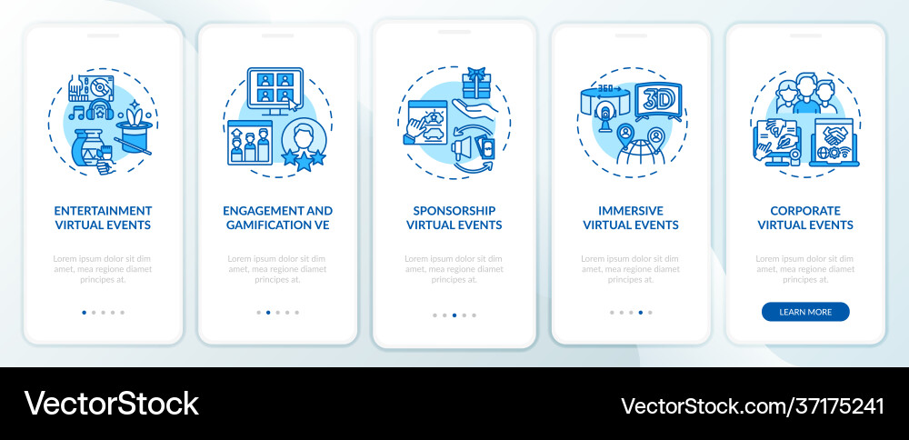 Remote events types onboarding mobile app page Remote events types onboarding mobile app page Vector Image