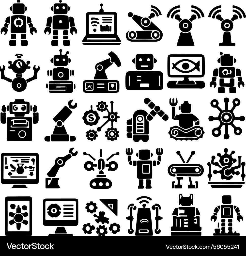 Robots automation icons silhouette with w Vector Image