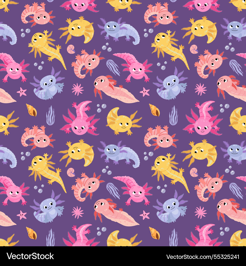Seamless pattern with axolotl design for fabric Vector Image