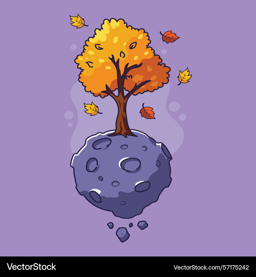 A tree on asteroid with falling Vector Image