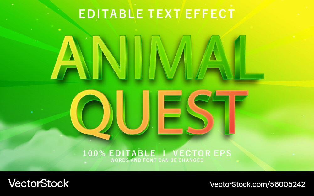 Animal quest 3d text effect with modern style Vector Image