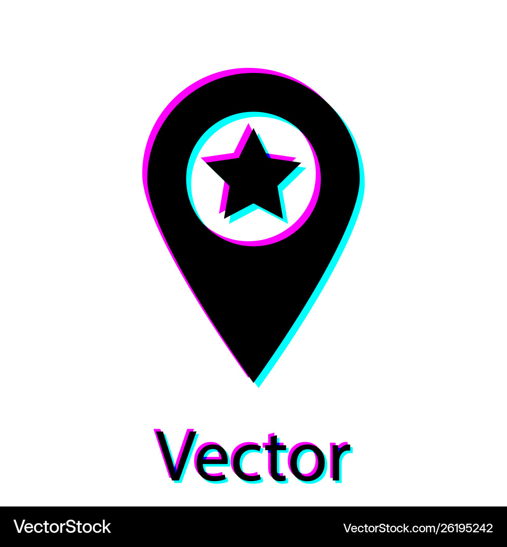 Black map pointer with star icon isolated Black map pointer with star icon isolated vector image