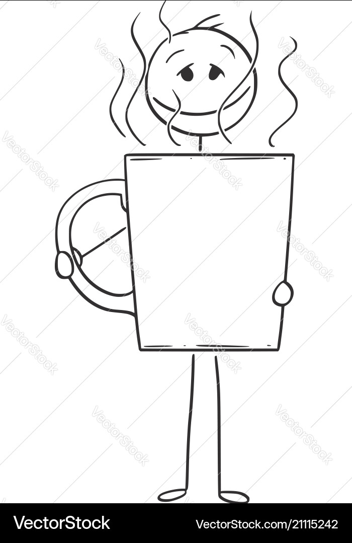 Cartoon of man or businessman drinking large cup Cartoon of man or businessman drinking large cup vector image
