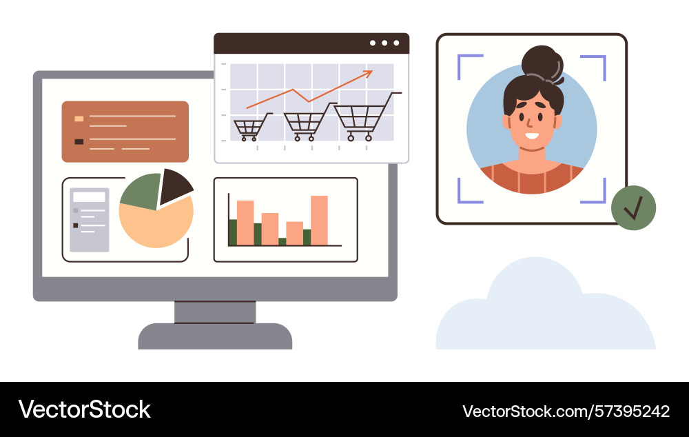 Data analysis on monitor with shopping insights Data analysis on monitor with shopping insights vector image