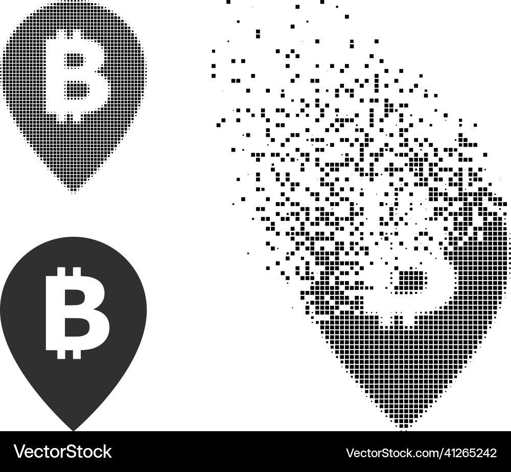 Disappearing dotted and original bitcoin map Vector Image