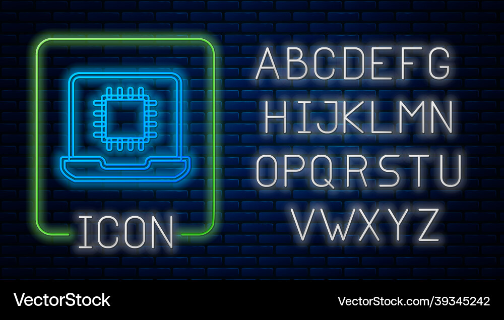 Glowing neon computer processor with microcircuits Glowing neon computer processor with microcircuits vector image