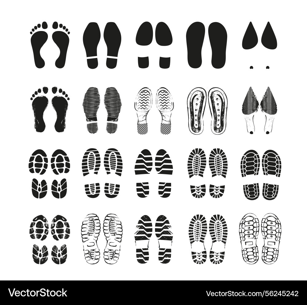 Satz von menschlichen Schuhen Fußabdrücke Schuhsohlen drucken Satz von menschlichen Schuhen Fußabdrücke Schuhsohlen drucken vektorbild
