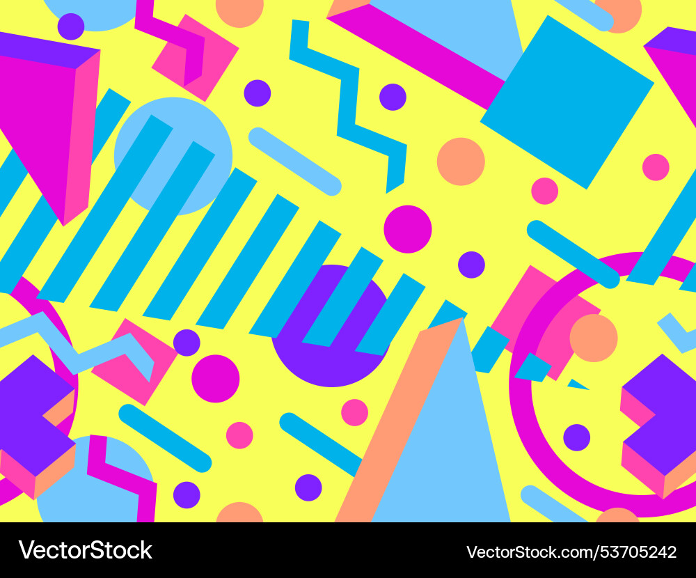 Seamless pattern with 3d geometric shapes in 80s Seamless pattern with 3d geometric shapes in 80s vector image