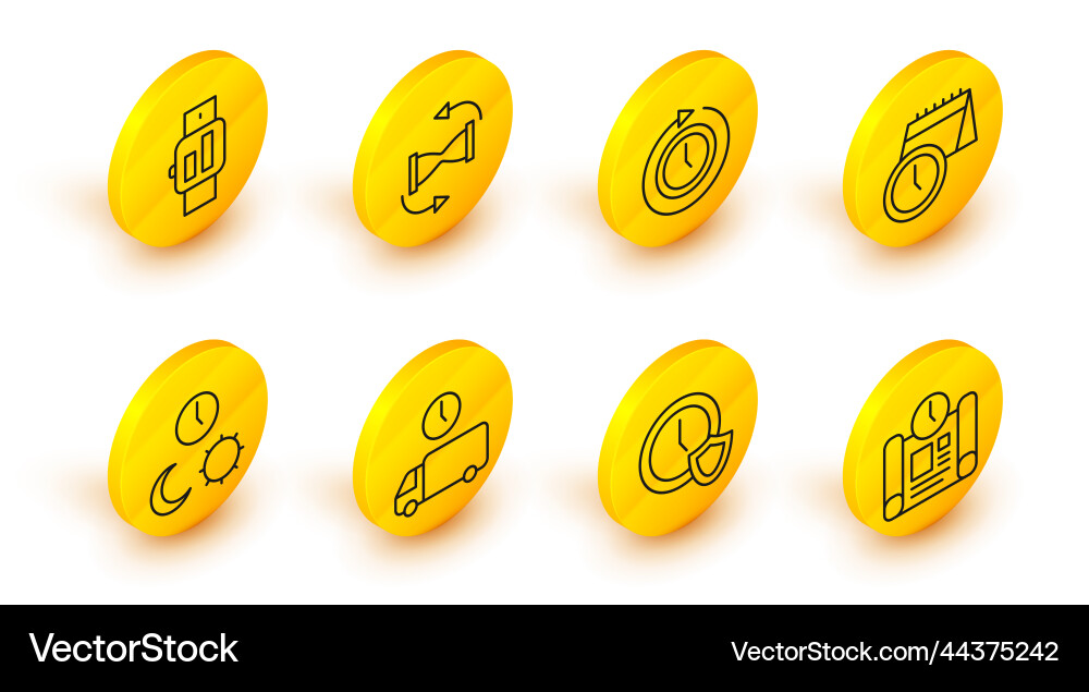 Set line project time plan clock with shield Set line project time plan clock with shield vector image