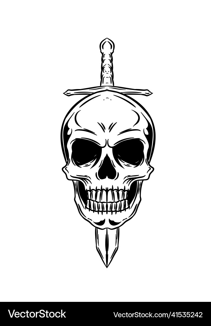 Skull with Sword - Gothic Horror Vector Image