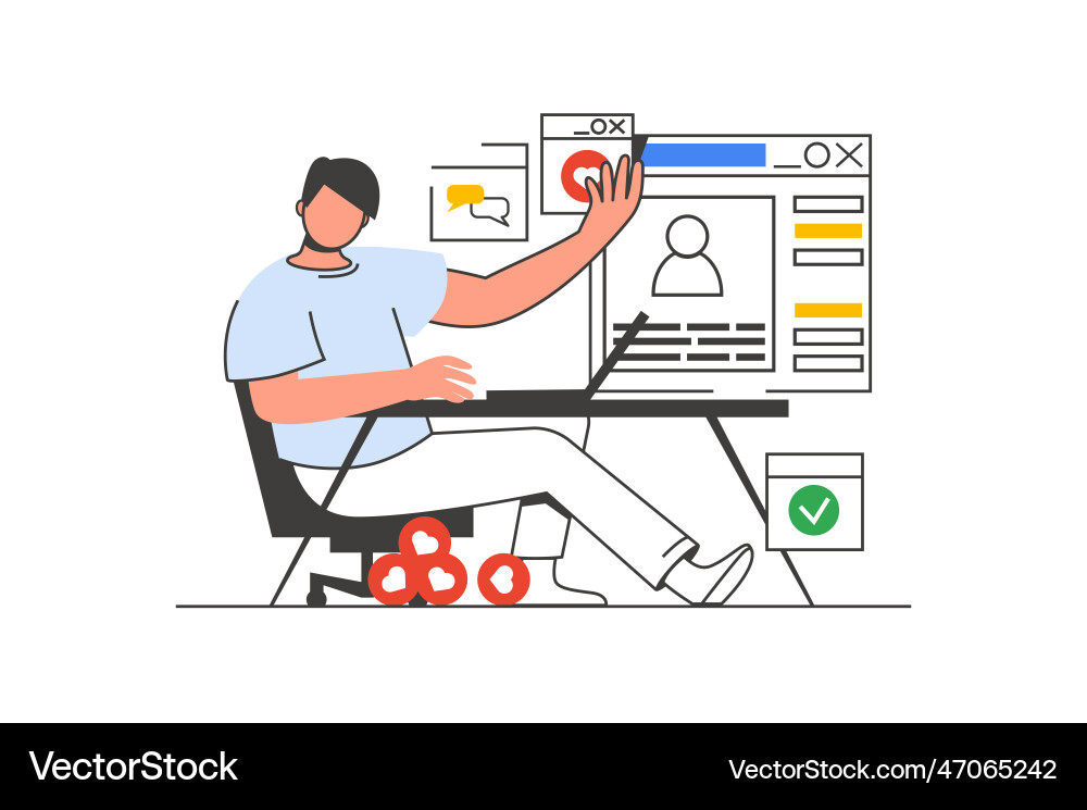 Social network outline web concept with character Social network outline web concept with character vector image