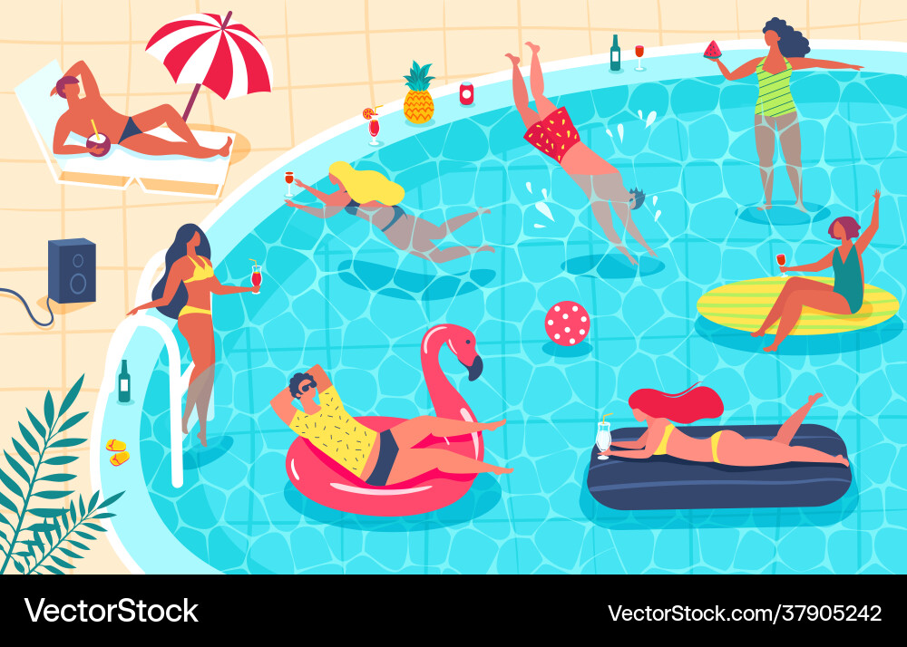 Swimming pool party men and women in swimsuit vector image