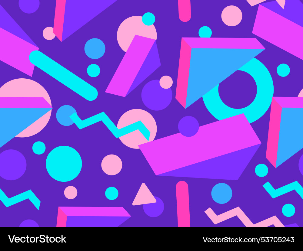 Seamless pattern with 3d geometric shapes in 80s Seamless pattern with 3d geometric shapes in 80s vector image