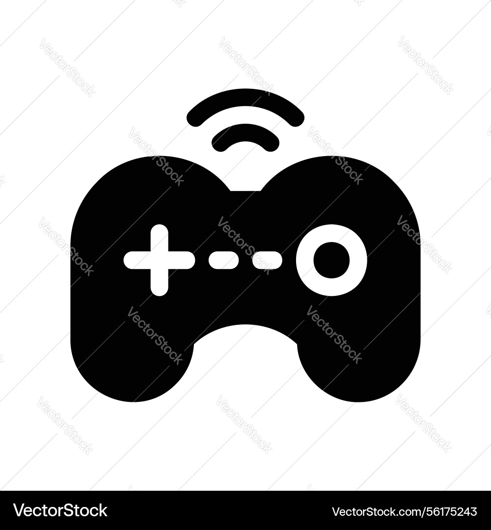 Solid game controller icon with wireless signal vector image