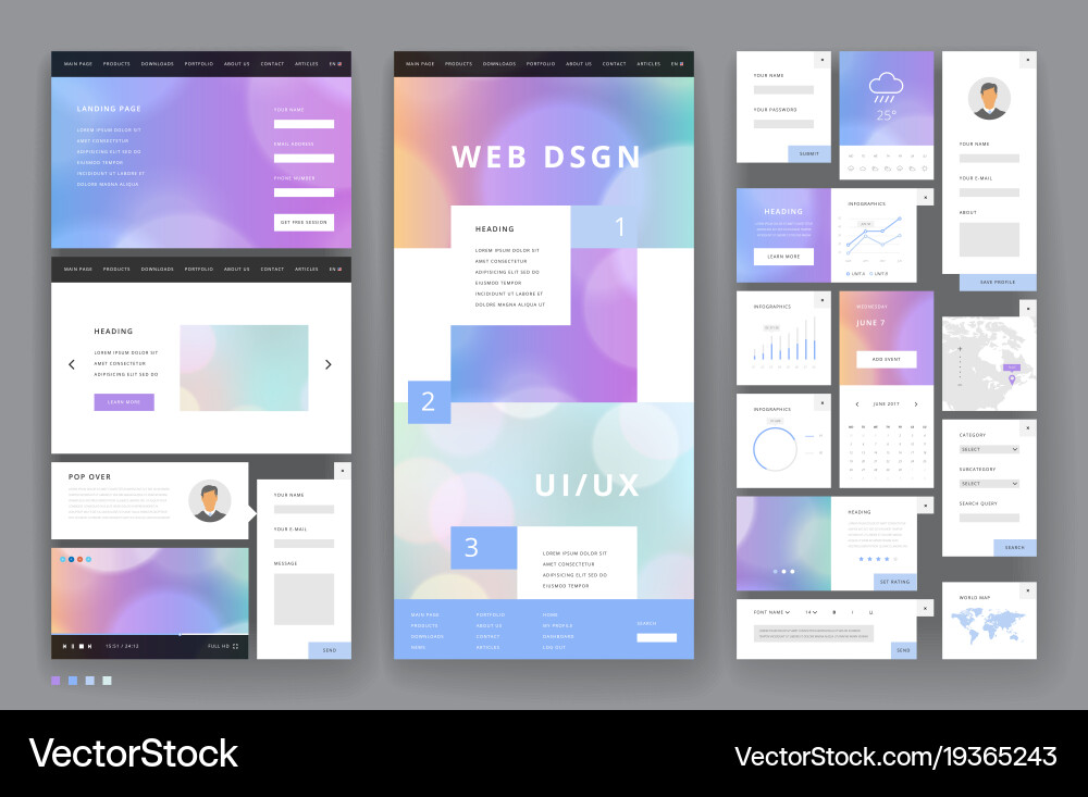 Website template design with interface elements vector image