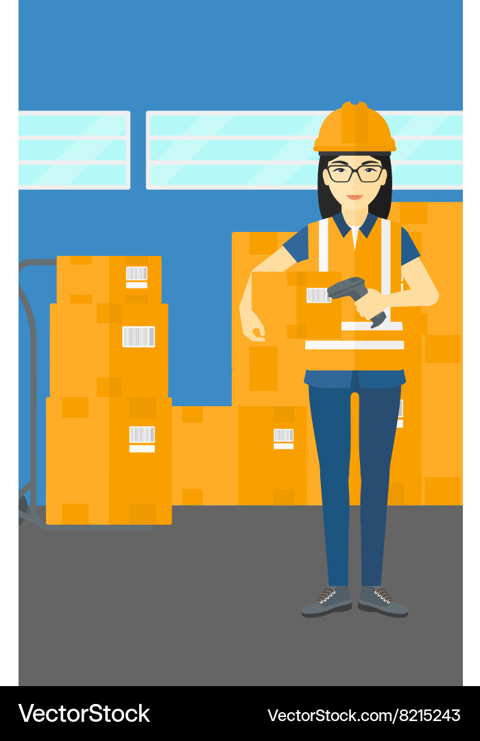 Worker checking barcode on box vector image