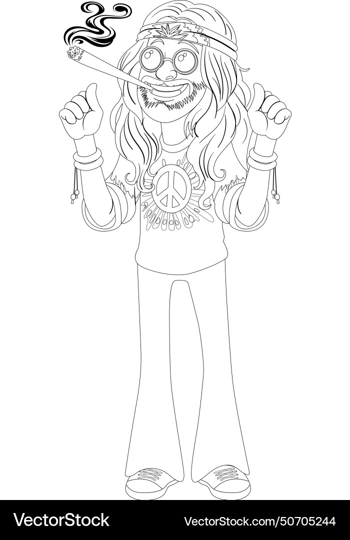 Cartoon Hippie mit Friedenszeichen und Rauch Cartoon Hippie mit Friedenszeichen und Rauch vektorbild